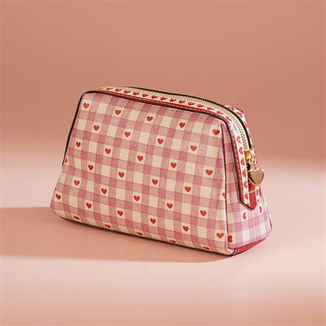 Pink Printed Faux Leather Vanity Pouch - Small