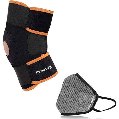 Strauss Adjustable Knee Support Patella, (Black/Orange) with Face ...