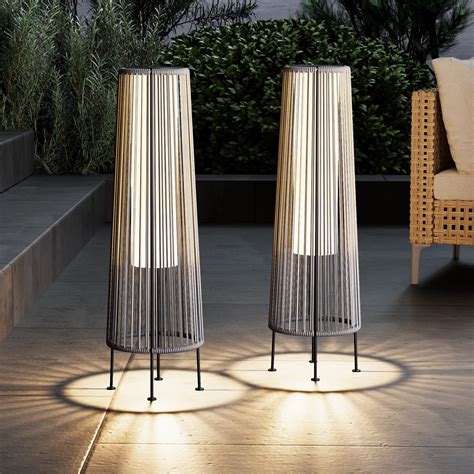 Grand patio Outdoor Floor Solar Light 2-Pack, Wicker Solar Patio Lamp ...