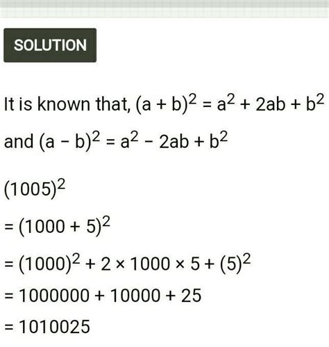 Use an expansion formula to find values..(1005)² - Brainly.in