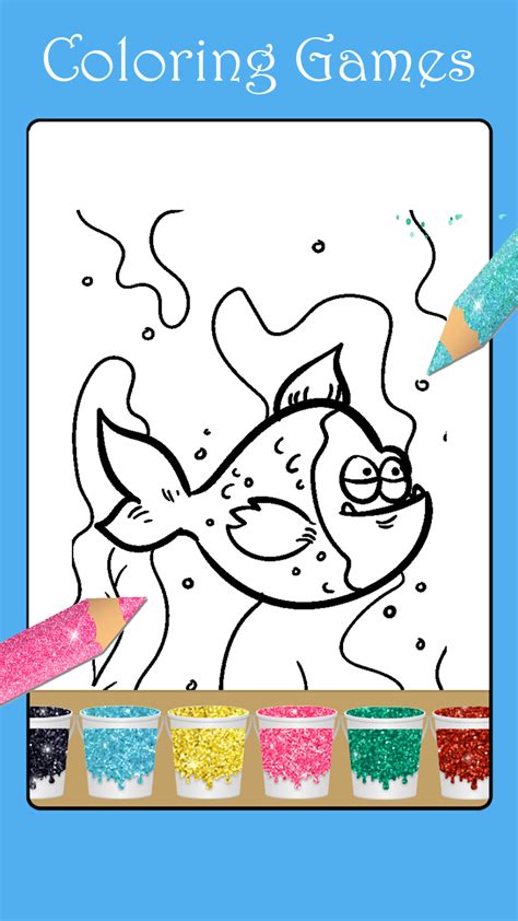 Fish Coloring Pages: Drawing, Easy Coloring Book with Glitter Colors ...