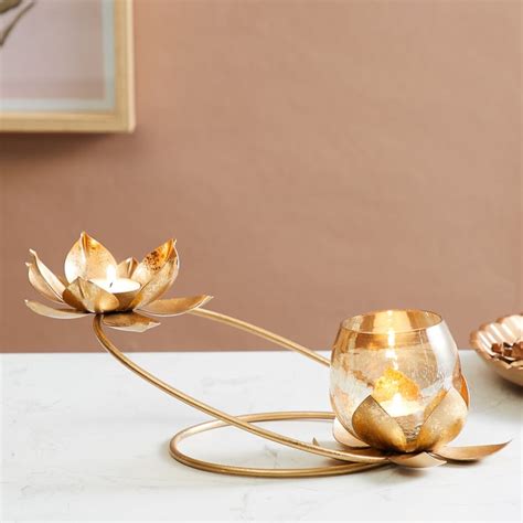 Buy Corsica Kamal Set of 2 Glass Embellished Flower T-Light Holder from ...