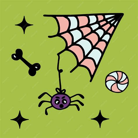 Premium Vector | Spider web spider bone sweets halloween doodle clipart ...
