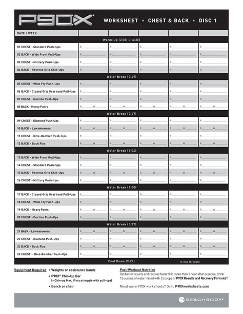 P90x Legs And Back Worksheet P90x Shoulders And Arms Workshe