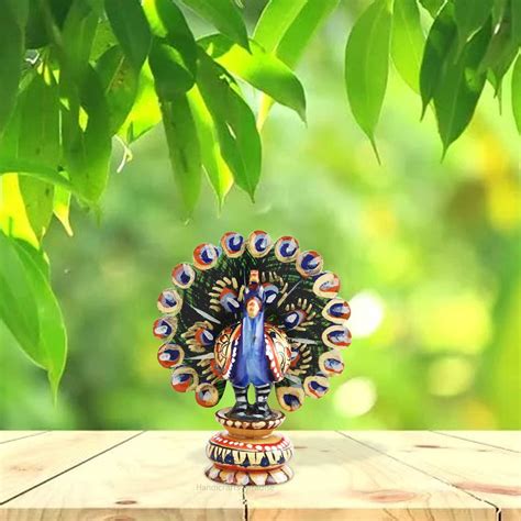 Buy Handicrafts Paradise Wooden Hand Painted Dancing Peacock Showpiece ...