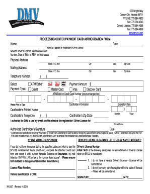 Processing Center Payment Card Authorization Form 2011 Nevada Dmv ...
