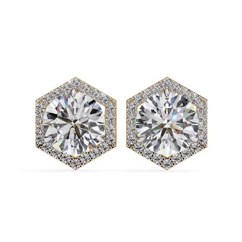 Hexagonal Halo Lab Grown Diamond Stud Earrings – ONYA