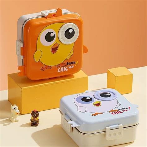Cute Chicken Kids Lunch Box | 3-Compartment Leak-Proof Bento Tiffin wi ...