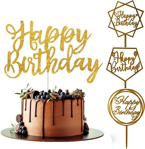 Buy 4 Pack Happy Birthday Cake Topper Acrylic, Birthday Cake Topper ...
