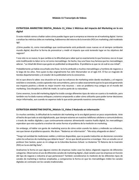 Transcripts Marketing Digital - Módulo 11 Español - Módulo 11 ...