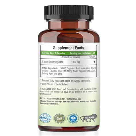 Raskam Cissus Quadrangularis Extract 1000mg - 100 Veg Capsules- Bone ...