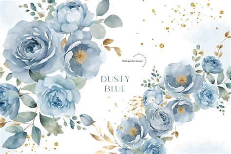 Dusty Blue Flowers Clipart Graphic by SunflowerLove · Creative Fabrica