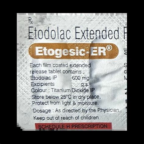 ETOGESIC ER 600MG TABLET 10'S Price, Uses, Side Effects & Substitutes ...