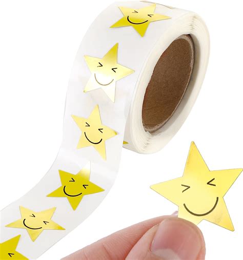 Prasacco Golden Star Smile Face Stickers - 500pcs, 2.5cm Diameter ...
