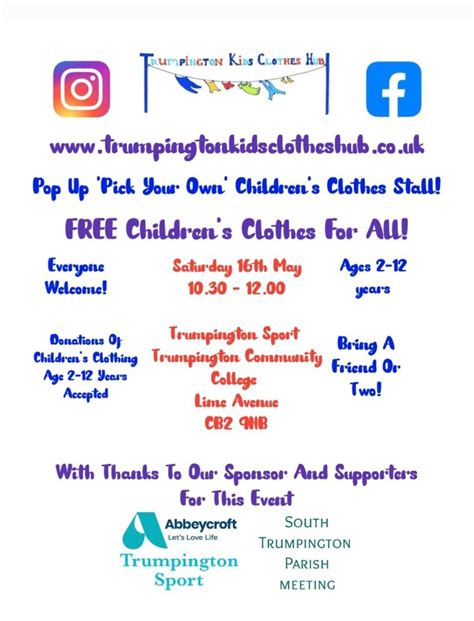 ? May FREE Childrens Clothing Pop Up Event ?, Trumpington Sport ...