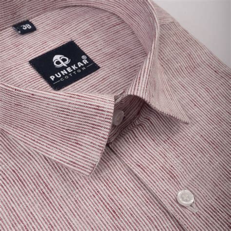 Red Color Hand Woven Cotton Stripe Shirt For Men – Punekar Cotton