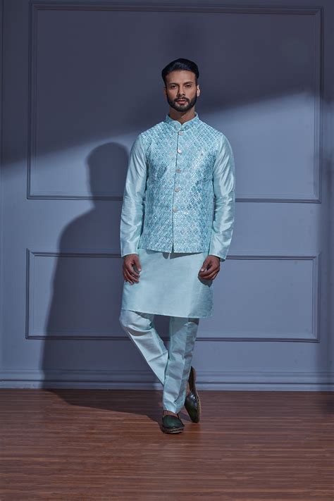 GLACIER BLUE JACKET KURTA SET