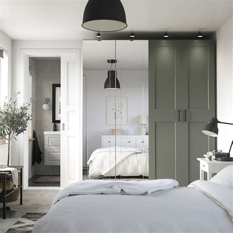 PAX / KAMMARTORP/GRIMO wardrobe combination, white mirror glass/grey ...