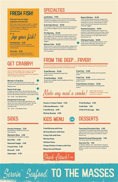 Menu at Shells Seafood - St Pete Beach restaurant, Saint Pete Beach