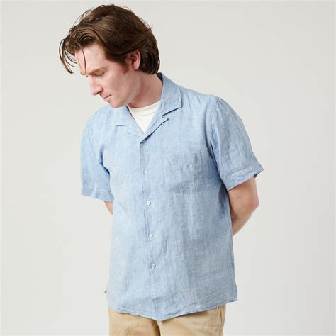 Hartford 'Palm' Camp Collar Linen Shirt - Sky | Collared linen shirt ...