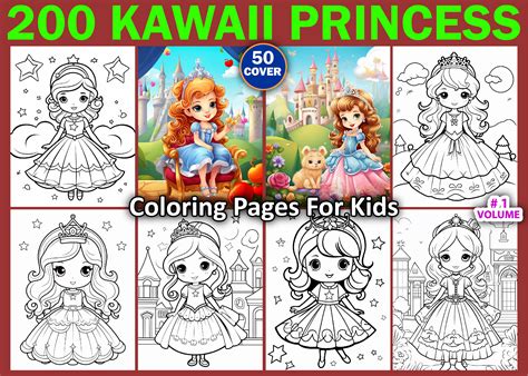 Kawaii Princess Coloring Pages for Kids Graphic by Sobuj Store ...