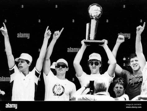 FILE - In this June 10, 1986, file photo, Larry Bird holds the NBA ...