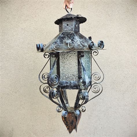 Mexican Patio Decor Metal Glass Hanging Lantern, Spanish Revival Light ...