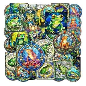 VAAIMAI 38-Piece Glass Frog Stickers Vinyl Decal Set | Stained Glass ...