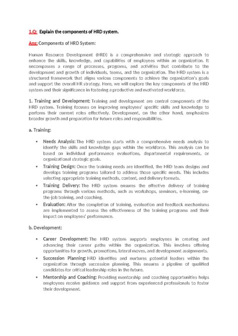 Solved Assignment MMPH-002 - 1: Explain the components of HRD system ...