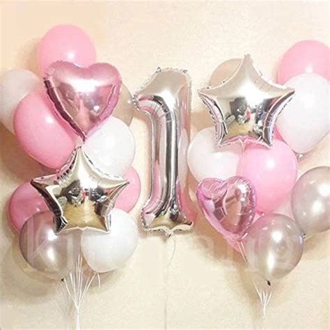 HAPPY FIRST BIRTHDAY COMBO FOIL BALLOON NUMBER "1" SILVER 2) 15pcs OF ...