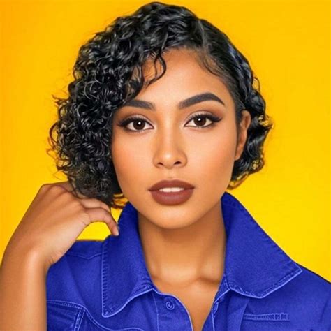Short Human Hair Curly Wig Pixie Cut Wig Pre Plucked T Part Lace ...