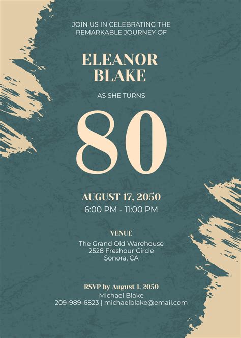 80th Birthday Party Invitation Template - prntbl ...