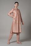 Buy Peach Chanderi Embroidered Butterfly Motif Mandarin Collar Kurta ...