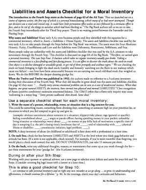 Liabilities and Assets Checklist for a Moral Inventory - Blank Fillable ...