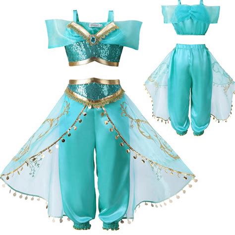 Buy Suefunskry Kids Aladdin Princess Jasmine Outfit Girls Sequin Party ...