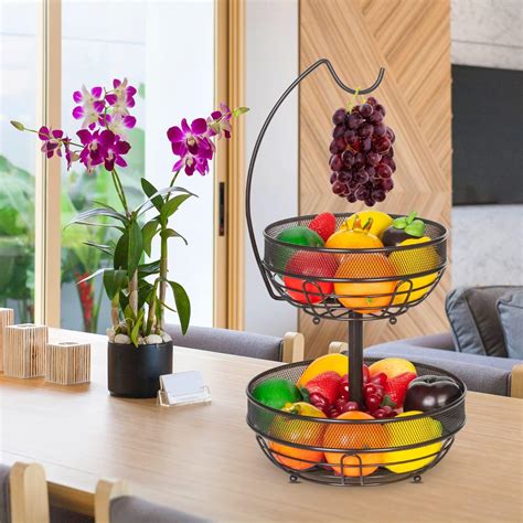 Buy Bextsrack 2-Tier Fruit Basket Bowl with Banana Hanger, Detachable ...