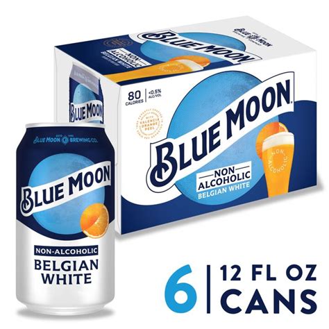 Blue Moon Non-Alcoholic Belgian White Craft Beer, 6 Pack, 12 fl oz Cans ...