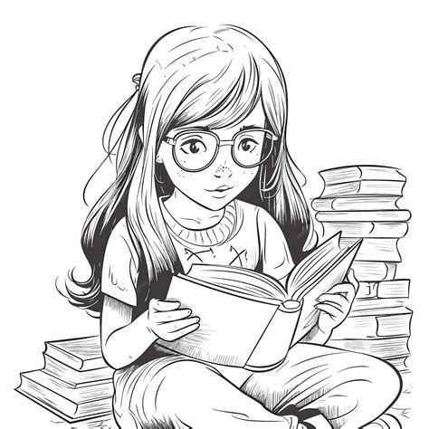 Girl Reading Books Drawing