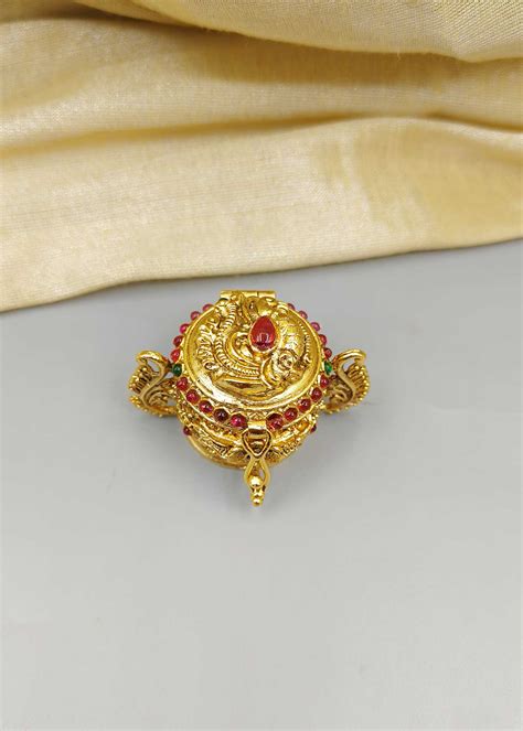 Gold Plated Ruby Kumkum Box / SIndoor Box