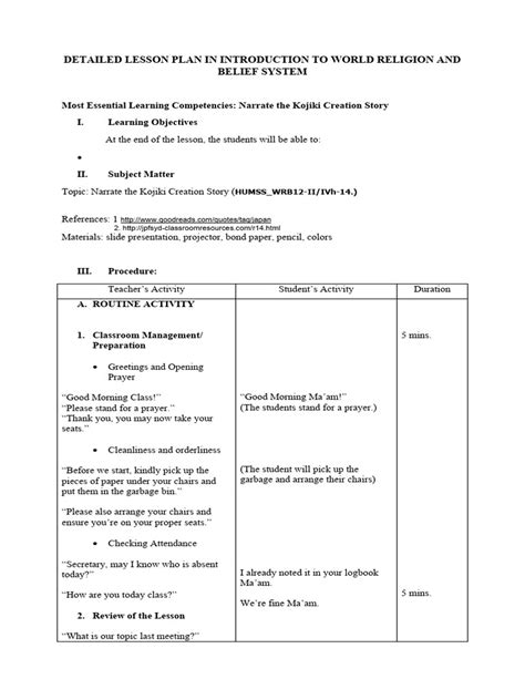 Image result for Kojiki Sample Lesson Plan Objectives