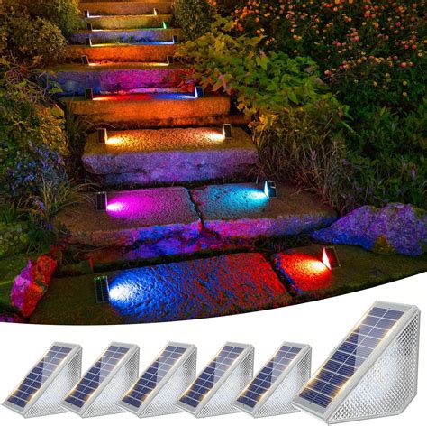 VOLISUN Solar Stair Lights 6 Pack, Warm White & 7 Fixed Colors, Solar ...