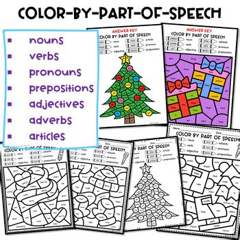 Winter Color by Parts of Speech | Grammar Color-by-code Worksheets BUNDLE