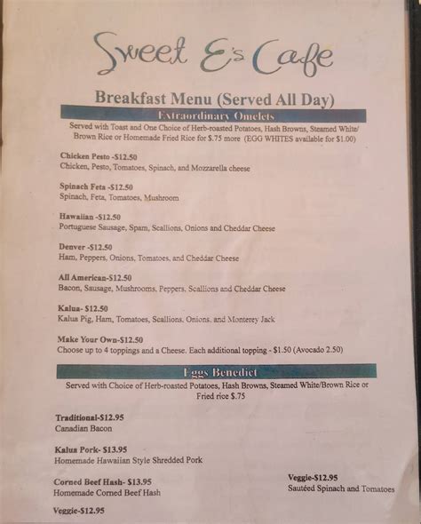 Menu at Sweet E's Café cafe, Honolulu