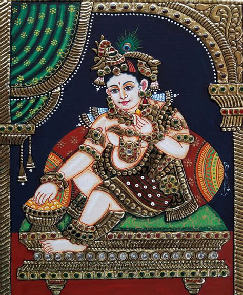 Baal Krishna Leela Tanjore Artwork | Handmade Paintings