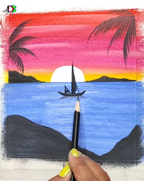 Sea Beach easy scenery drawing ideas. | drawing | Easy and simple ...