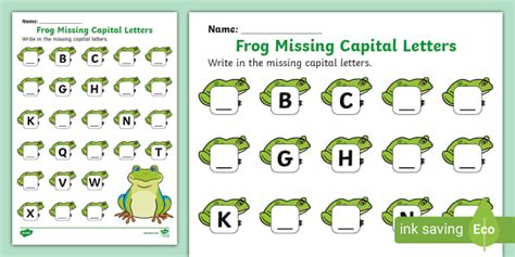 Frog Missing Capital Letters Worksheet (teacher made)