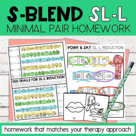 S Blend Cluster Reduction Minimal Pairs Homework | SL-L Words | Speech ...
