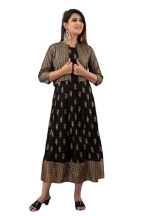 Buy Women's Viscose Rayon Kurta with Ethnic Jacket Set, Traditional ...