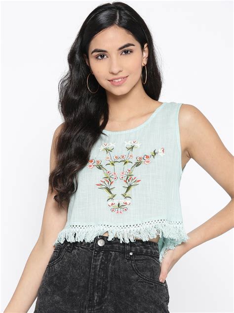 Get Tassel Trim Embroidered Crop Top at ₹ 680 | LBB Shop