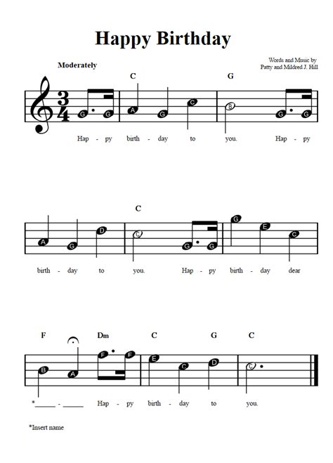 Happy Birthday - Beginner Sheet Music With Chords and Lyrics